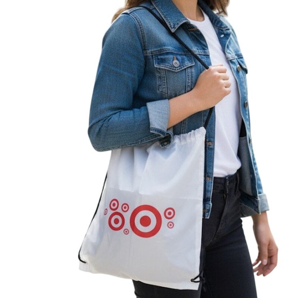 Target‎ White Red Bullseye Logo Promotional Drawstring Backpack Cinch Sack Bag